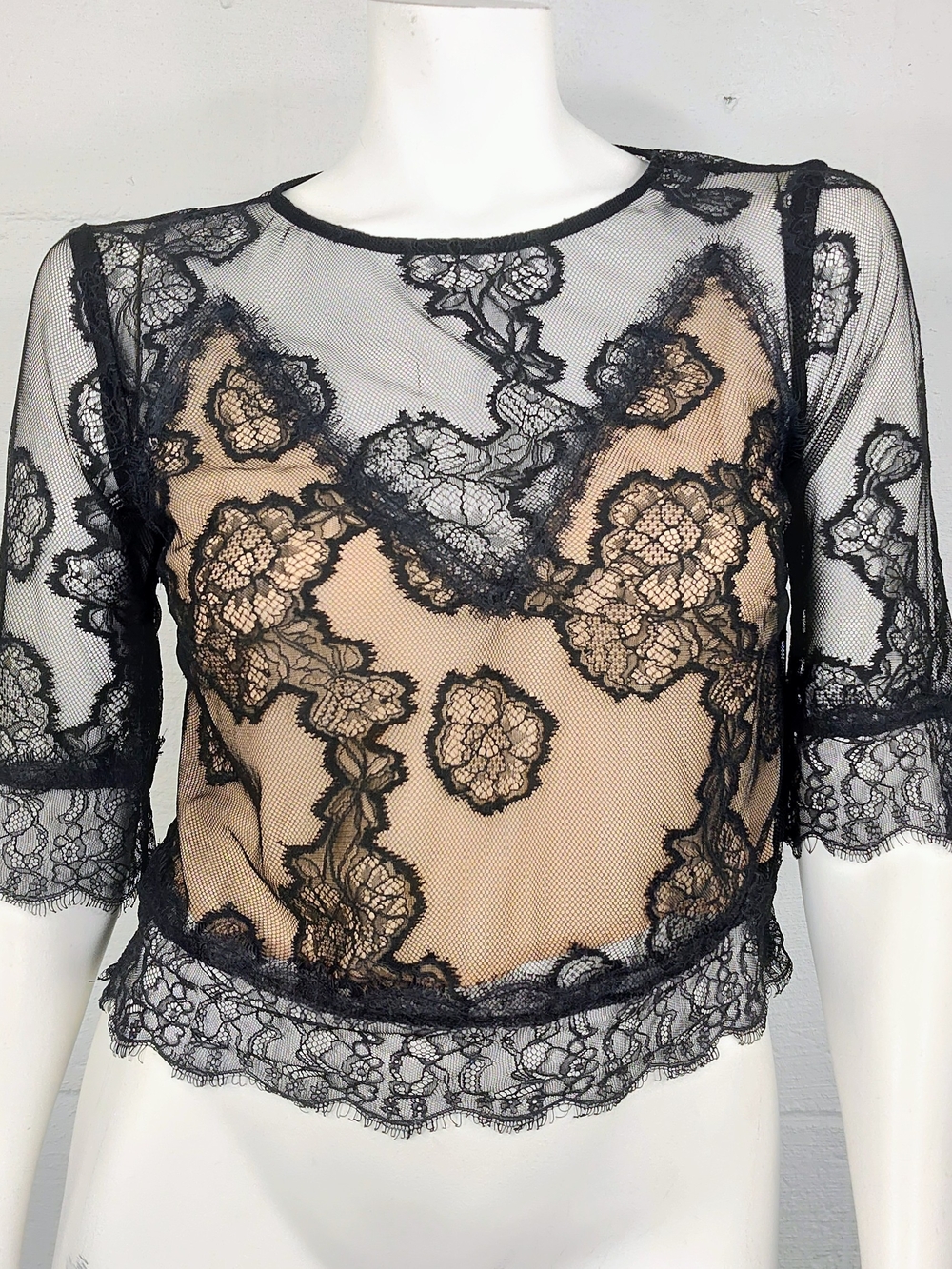 Anthropologie Black Lace Illusion Top